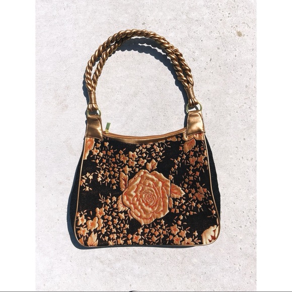 Vintage Handbags - Vintage rose gold floral purse